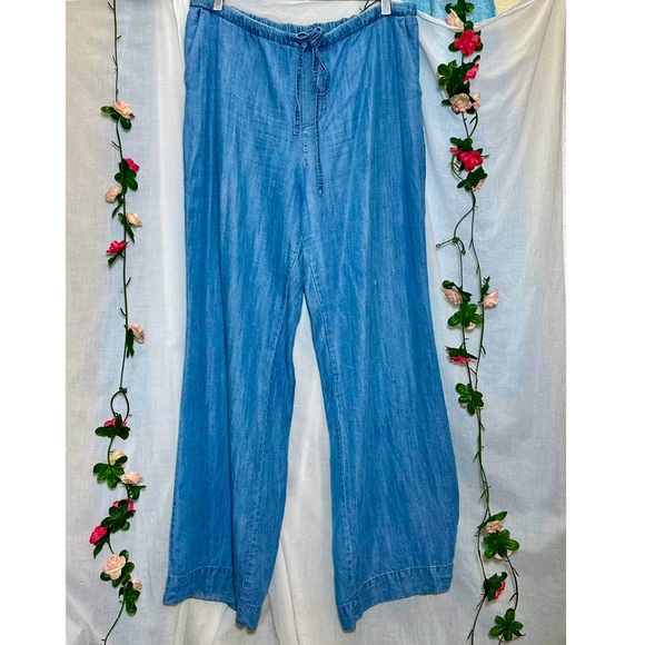 CATHERINE MALANDRINO Wide Leg Chambray Draw String Pants - Picture 1 of 5